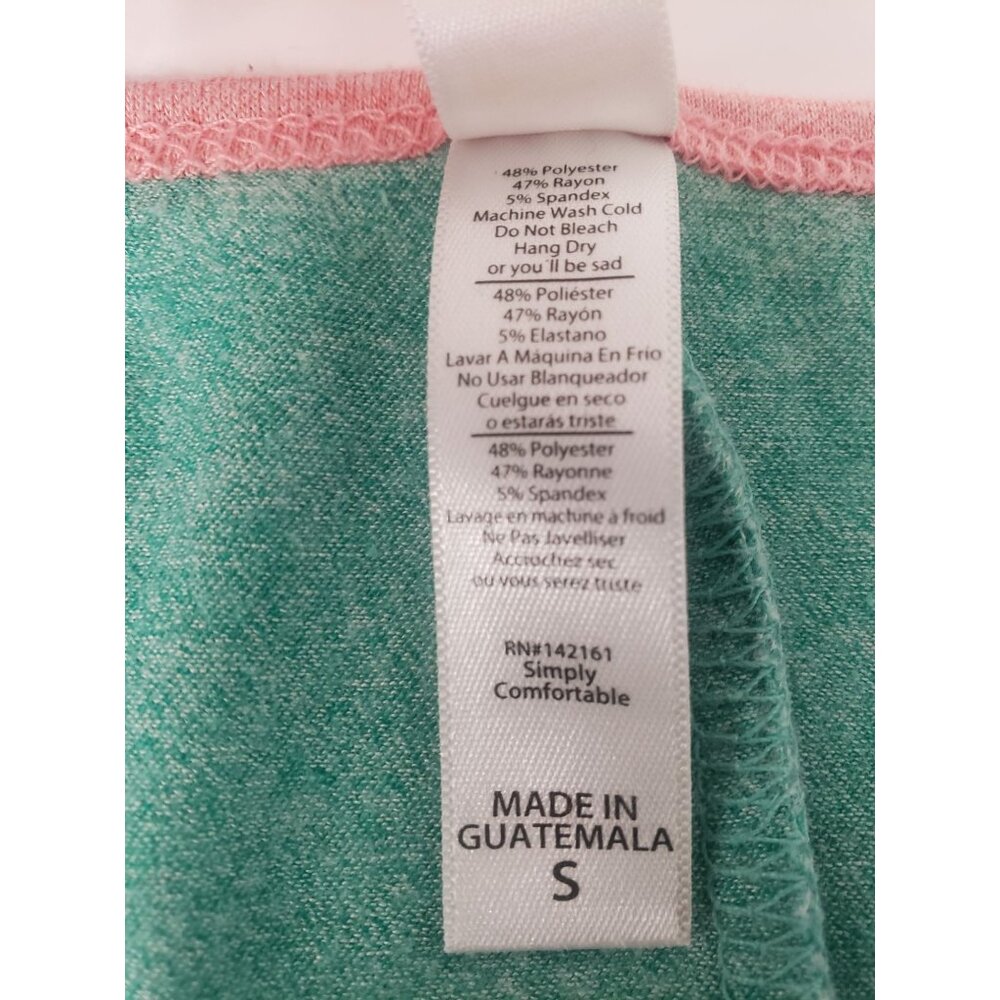 LulaRoe Irma Tunic Top S Green Pink Trim Drop Shoulder High Low Shirt Women's - Picture 5 of 5